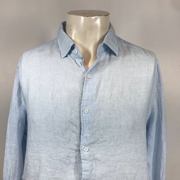 PORTER & ASH -MEN'S XLARGE -BLUE LONG SLEEVE BUTTON COLLARED 100% LINEN SHIRT - Picture 2 of 8